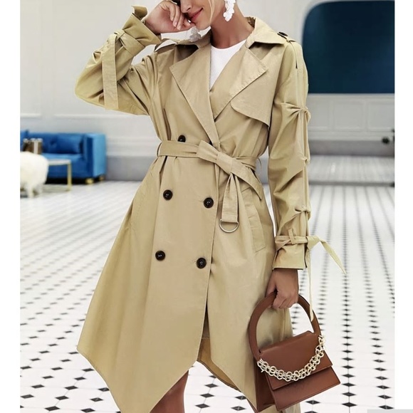 Women Light long coat Double breasted khaki - Picture 2 of 8